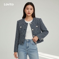 Lovito Jaket Wanita Elegan Musim Luruh/Sejuk Tekstur Butang L166AD109