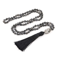 ZZOOI YUOKIAA Meditation 108 Mala Beads Necklace Natural Spectrolite Labradorite with Buddha Head Pe
