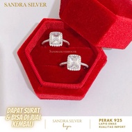 925 silver square gemstone ring with white gold plating - 925 silver Ring