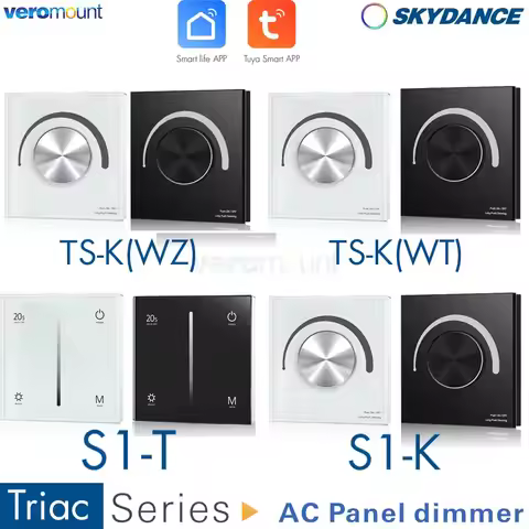 Skydance AC Triac Panel Dimmer 110V 220V 1.5A 360W Rotary Glass Touch Panel LED Dimmer Switch KS S1-