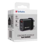 *全新* Verbatim 3 端口 30W PD 3.0 &amp; QC 3.0 GaN 充電器