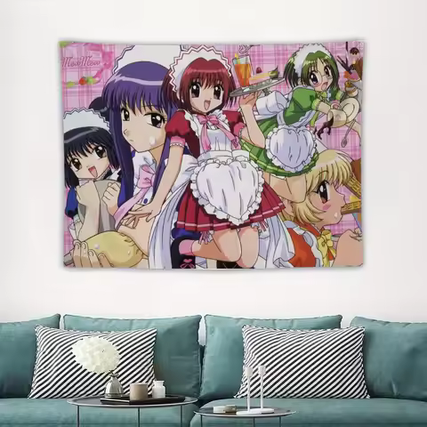 Anime Tokyo Mew Mew Cartoon Printed Tapestry Room Decoration Banner Hanging Room Decoration Party De