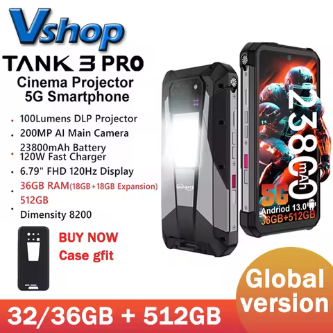 Unihertz Tank 3 Pro Rugged Phones 5G 32/36GB 512GB 200MP Camera 23800mAh Battery 120W Android 13 Dim