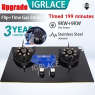 IGRLACE【Upgraded】Stainless Steel Flip Gas Stove Built-in/Tabletop Gas Kitchen Hob Gas Cooker Dapur G