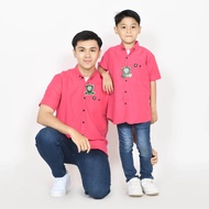 Pink Fanta Kemeja polos couple ayah dan anak laki laki lengan pendek warna fuchia pink fanta