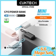 【3C  Certification】CUKTECH Mini Powerbank 10000mAh 30W Fast Charging Built in Cable Powerbank iP16/1