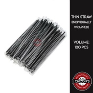 Wrapped Black Juice Straw per pack 21cm 23cm Straight thin Straw 21cm 23cm [100pcs]
