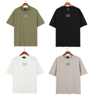 High Street plus size T-shirt FOG T-shirt letter Flocking print FG crewneck short sleeve oversize ts