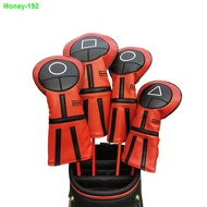 sale♛㍿❖Golf Headcover Squid Game Figures Mask Golf Club Head Cover for Driver Fairway Hybrid Putter PU Leather Protector