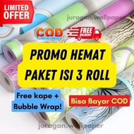 Paket 3 Roll Wallpaper Dinding Bahan PVC Premium Anti Air Wallpaper