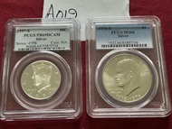 1997 s 1976年 美國政府發行 甘迺迪精鑄銀哦幣，艾森豪威爾銀幣  美國自由鍾，這項賣品一共兩個，價錢是兩個一齊出去的價錢，不單買的，PCGS PR69 MS66 ,A019