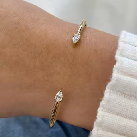 18K Gold Plated Geometric Fashion Women Jewelry 5A Sparking Tear Drop CZ Wrap Open Adjusted Cuff Ban