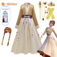 Dress For Kids Girl Frozen Princess Anna Snow Queen Elsa 2 Cosplay Costume Long Wig Crown Wand Accessories Kid Girls Dresses Birthday Gift Children Clothes