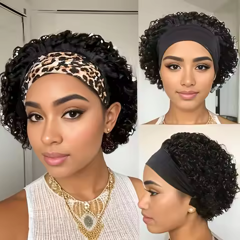 machine made Headband Wigs Human Hair Straight Short Bob Wig Human Hair Black Headband Wigs Pixie Cu