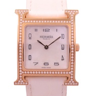 白色箭頭 18K玫瑰金鑽框 皮帶 Heure H 手錶【HERMES 愛馬仕】 #HH1.572/3510732