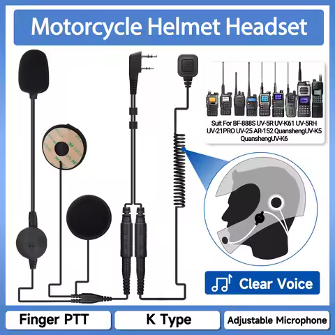 ABBREE Helmet Headset 2 Pin K Type Finger PTT Motorcycle Headphone For Baofeng UV-5R BF-888S UV-5RH 