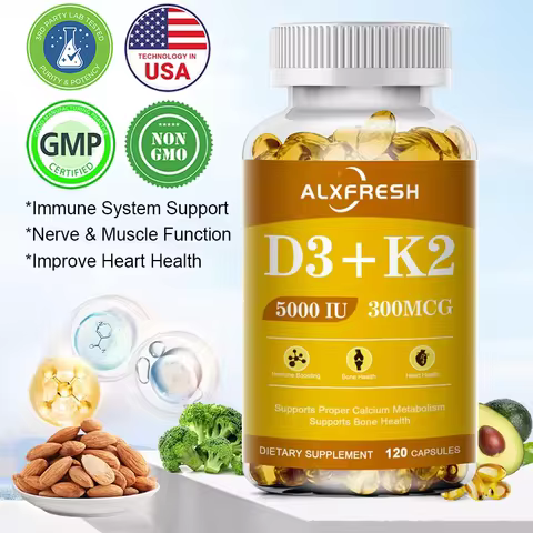 Vitamin D3+K2 5000 IU 300 MCG Vitamins Capsules | Non-GMO, Vegan, Nutural, Gluten-free | Health Supp