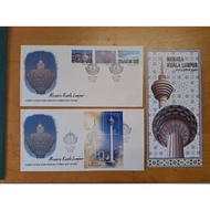 1996 Menara Kuala Lumpur KL Tower MS & 3v Setem Setem FDC Pair Kuching cop 1pc risalah/brochure