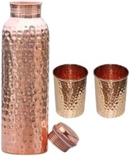 Lalit Kishori jewellary hub Ayurvedic Hammered Pure Copper Water Bottle, 34 ounces, perfect for drinking with copper-hammered two glasses