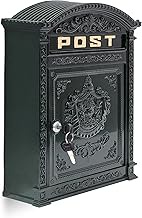Relaxdays Antique Letterbox: 44.5 x 31 x 9.5 cm, English-Style Wall-Mount Post Box of Cast Aluminium Slot for DIN A4 Letters, Nostalgic Mailbox with Water-Proof Round Roof, 9.5 x 31 x 44.5 cm, Green