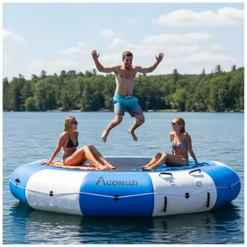 Inflatable Water Trampoline for Lake Pool Ocean 10FT/12FT/15FT Heavy Duty Floating Bounce Swim Platf