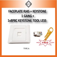 FACEPLATE 1 GANG 1 PORT KEYSTONE RJ45 RJ12 8P8C 6P6C 6P4C NETWORK LAN PORT TOOL LESS