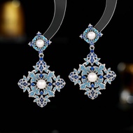 S925 Silver Needle Zircon Inlaid Flower Leaf Earrings Bohemian Mixed Color Retro Court Style Earring