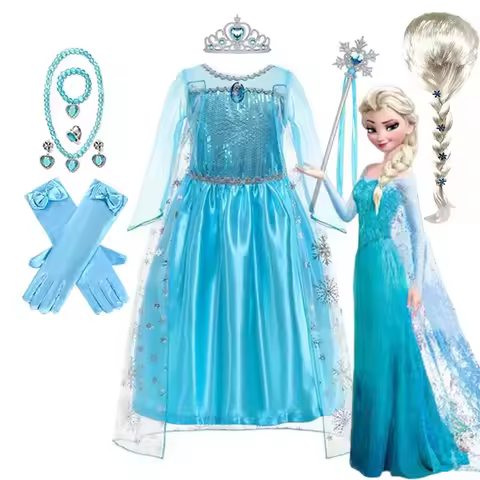Disney Frozen Girls Cospaly Snow Queen Elsa Cape Costumes Kids Carnival Party Prom Gown Children Clo