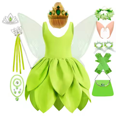 Tinkerbell Dress Girls Halloween Costumes Kids Girl Green Fairy Princess Fancy Tinker Bell Dress Bir