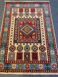 "Afghan Kazak Craftsmanship: 100% Wool Handmade Carpet, Size 100x150 cm, Authentic Artistry from Afg