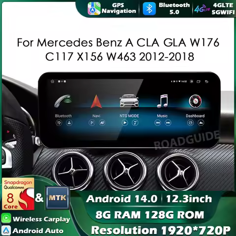 12.3'' Android 14 For Mercedes Benz A CLA GLA W176 C117 X156 W463 2012 2013 - 2018 Car Radio Multime