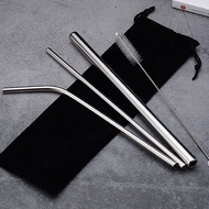 [HJ]5pcs stainless metal straw Set Drinking Straws Stainless Steel Stirring+Brush+Bag
