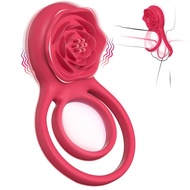 Vibrating Cock Ring with Rose Clitoral Stimulator Couple Ring Sex Toys For Men's Cock Vibrator Ring 