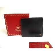 Authentic Cartier Pasha de Cartier Black Leather Gold Logo Bifold Bill Wallet #a378  Pre-owned