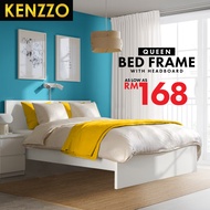 KENZZO :  SNOW SERIES QUEEN SIZE WOODEN BED FRAME WITH HEADBOARD/2 drawers with headboard