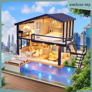 [AmlesoMY] Dollhouse Kit Dollhouse Wooden Miniature for Apartment Furniture Adults