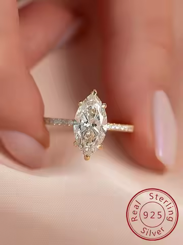925 Sterling Silver Simple Classic 1-3Carat Horse Eye Zircon Ring For Women Engagement Wedding Luxur