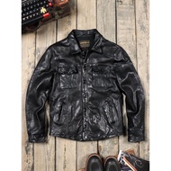 Heavy Wash Lightweight Full Vegetable Tanned First Layer Sheepskin Men's Genuine Leather Shirt Leath