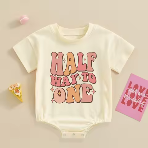 Half Way To One Birthday Bubble Romper Baby Half Large Bodysuit Infant 6 Month Old Outfit 6 Month Ph