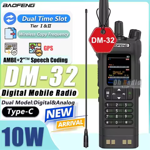 BAOFENG DM-32 DMR Digital Walkie Talkie With Belt Clip Dual Mode Analog Dual Time Slot AES256 Air Ba
