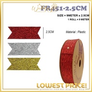 1PS 2.5CM/3.8CM/9M PLASTIC SHINY RIBBON/RIBEN BERKILAT/RIBEN HANTARAN/GLITER RIBBON/RIBBON BOUQUET/G