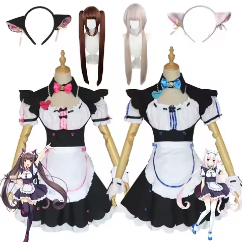 Vanilla Cosplay Costume Wig Anime Game Nekopara Chocola Cosplay Maid Dress Outfit Uniform Halloween 