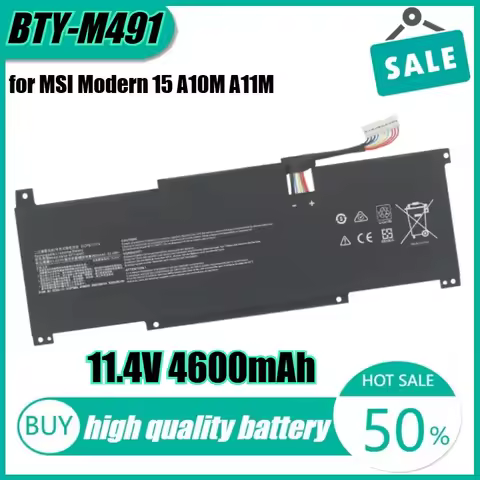 11.4V 52.4Wh 4600mAh BTY-M491 Laptop Battery for MSI Modern 15 A10M A11M Stealth 15M A11M Summit B15