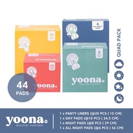 YOONA Quad Pack All Night (4 boxes) Organic Pads I Organic Pads 1 AN 1 N 1 D 1 L