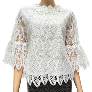 เสื้อลูกไม้คอตตอน ซับในลินิน ผู้ใหญ่ อก 38" 40" 42" 44" 46" 48" 50" อินกะออย In Ka Oil สีกลีบบัว/ขาว