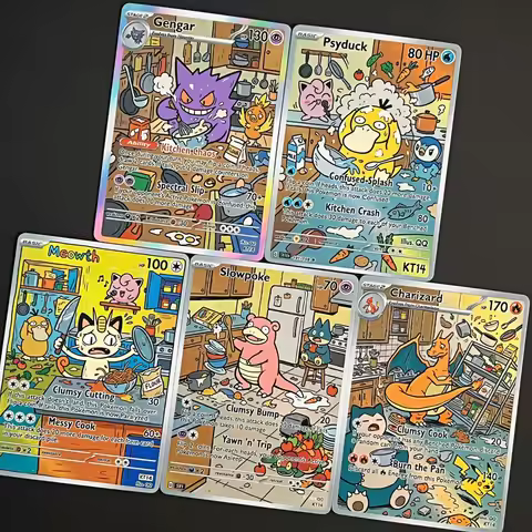 Pokemon PTCG Cards Oil Painting Style Gengar Meowth Slowpoke Psyduck Charizard Collection Cards Dinn