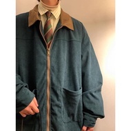 Jaket kemeja korduroi Jepun biru laut kot luar pakaian kerja retro Amerika lelaki Ivy College gaya p