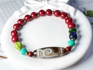 ￼Tibetan Dzi Beads Green Tara Dzi Beads Necklaces 藏传老矿钙化绿度母天珠 29.3x9.9mm