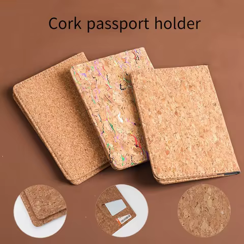 Cork Passport Holder Wood Grain Leather Passport Case Portable Card Bag