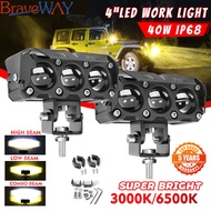 BraveWay 4inch Led Sport Light Motorcycle Lights 3LEDS Waterproof 120W Spotlighs 3000K 6500K Fog Headlights Sportlights 12V 24V for Moto SUV ATV Truck 4x4 Offroad